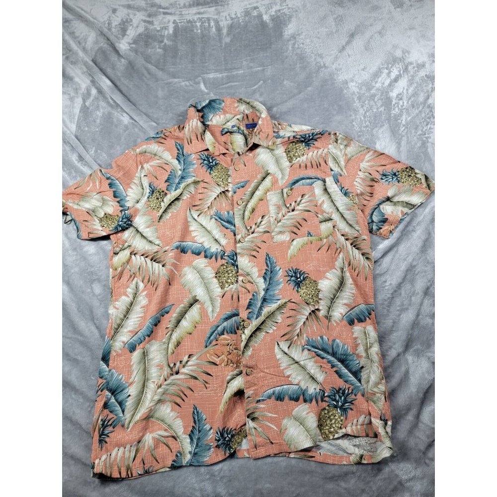 Campia Men's Tropical Hawaiian, Pineapple, Button Up Down Shirt‎ XL 100% Rayon